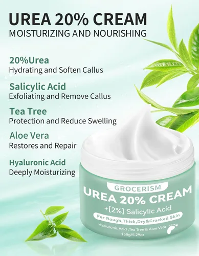 Miniatura 3 de Crema de urea 20 por ciento para pies más 2% ácido salicílico 5.29 oz Crema de pies y manos de máxima fuerza con ácido hialurónico, árbol de té