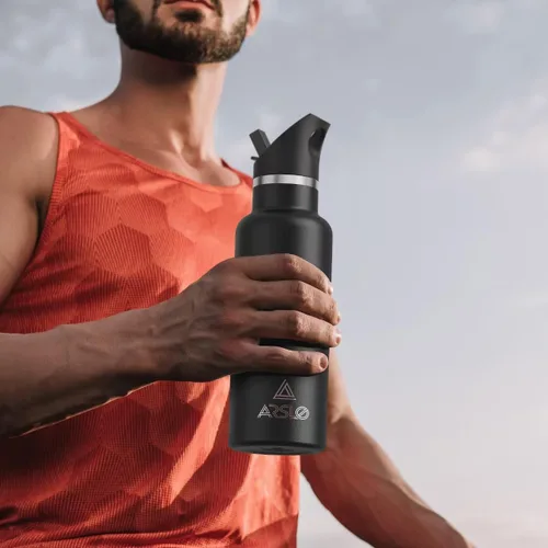 Miniatura 9 de Botellas de agua de doble pared de acero inoxidable, botella aislada al vacío con tapa con popote, botella de agua aislada mantiene el agua fría