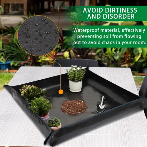 Miniatura 4 de Tapete de trasplante de plantas de 26.8 x 26.8 pulgadas, impermeable, tapete de trasplante para suculentas, tapete portátil de riego de jardinería