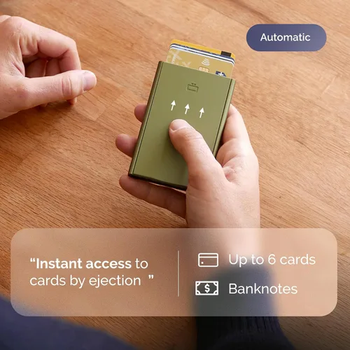 Miniatura 3 de ÖGON -DESIGNS- Tarjetero automático de aluminio, protección RFID contra fraude y desmagnetización, cartera delgada y minimalista para hombres