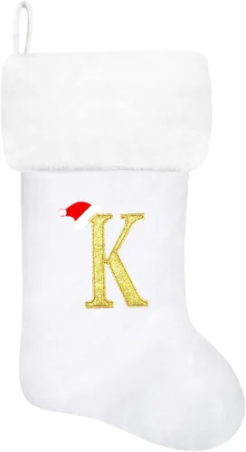 Miniatura 113 de Calcetines de Navidad bordados de 20 pulgadas con monograma, terciopelo negro con puño de felpa blanca supersuave, adornos clásicos para decoración