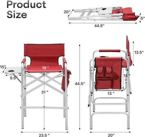 Miniatura 3 de Athena Collection Silla de director de 44.5 pulgadas de alto, paquete de 2, sillas plegables para artista de maquillaje con mesa auxiliar, soporte