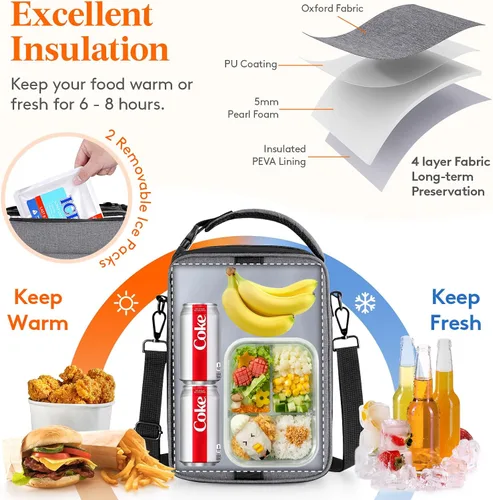 Miniatura 2 de Lifewit Lonchera expandible para hombres, bolsa de almuerzo aislada, bolsa enfriadora portátil con correas para el hombro y 2 paquetes de hielo