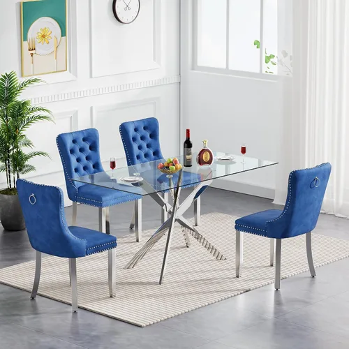 Miniatura 89 de Juego de 4 mesas de comedor de cristal para 4, juego de 4 mesas y sillas de cocina modernas, juego de mesa de comedor de cocina de 5 piezas con mesa