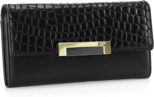 HAWEE Trifold Wallet para mujer Cuero Genuino Elegante Femenino Tarjeta de Crédito Tarde Bolso de Embrague HW-CS-AX512-1