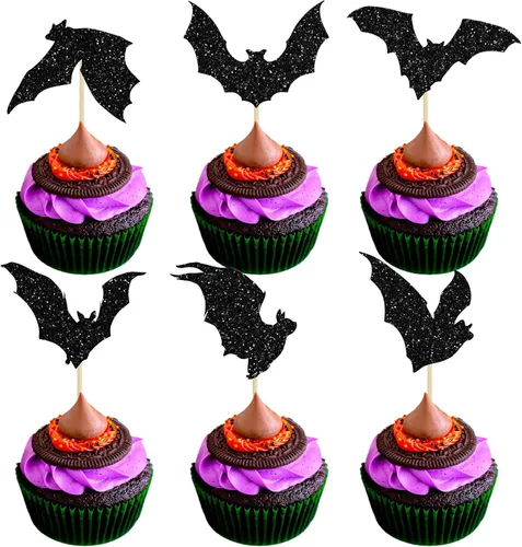 Miniatura 9 de Gyufise 1 pieza de decoración de pastel de cumpleaños con purpurina montada de terror clásico de Halloween para temática de terror sangriento