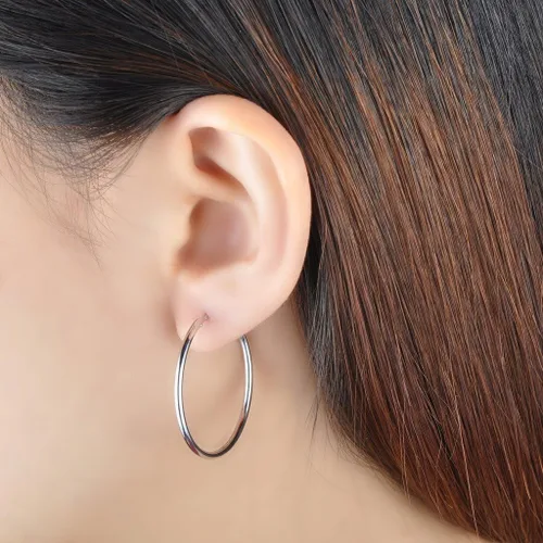 Miniatura 5 de Infinite U - Pendientes de aro para mujer, plata de ley 925 de 12 a 2.362in, pulido redondo con bisagras