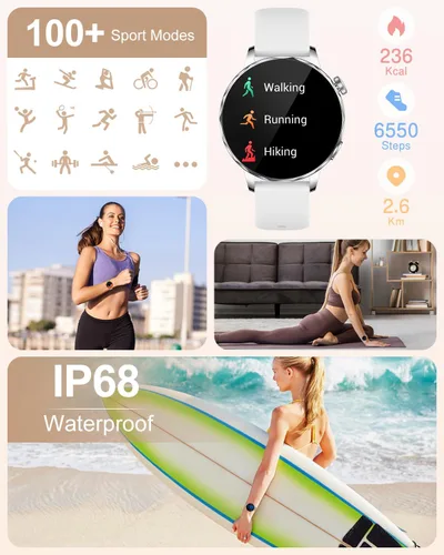 Miniatura 2 de Reloj inteligente para mujer, pantalla táctil HD de 1.27 pulgadas, llamadas Bluetooth, frecuencia cardíaca y seguimiento del sueño, más de 100 modos