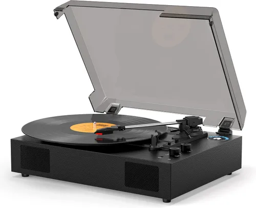 Reproductor de discos de vinilo, reproductor de discos vintage con reproducción Bluetooth, reproductor de tocadiscos LP de 3 velocidades, altavoces