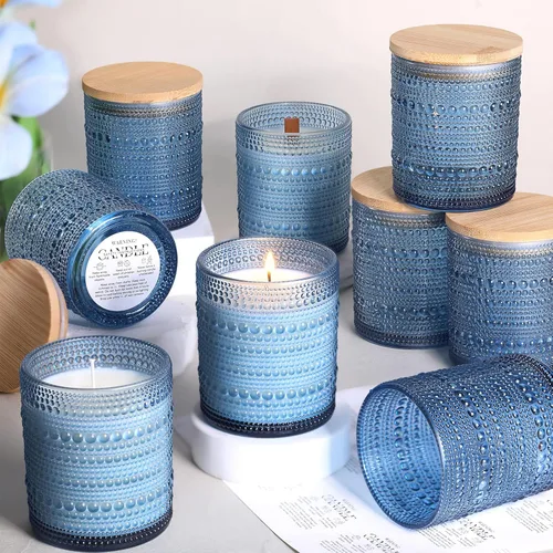 Miniatura 12 de DARJEN Paquete de 12 tarros de vela verdes para hacer velas - tarros de vidrio vacíos de 8 onzas para hacer velas con tapas y etiquetas de bambú