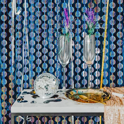 Miniatura 4 de Max Shape Cortinas de aluminio de bola de discoteca (paquete de 2, plateado) para despedida de soltera, cumpleaños, fiestas de boda