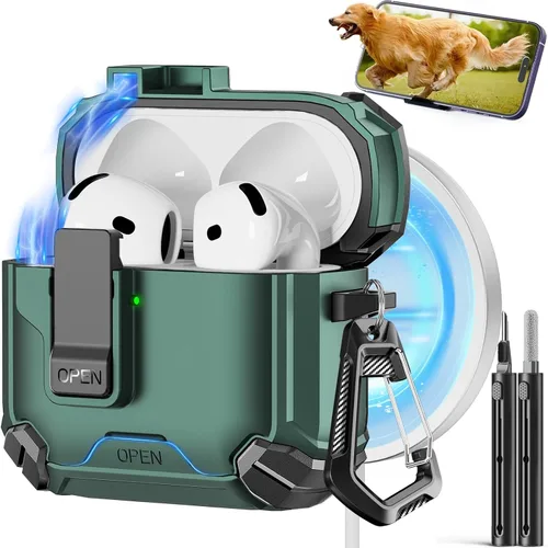 Miniatura 45 de Pohgelan - Funda compatible con AirPods Pro 2ª/1ª (azul) Cerradura magnética automática con kit de limpieza, compatible con Magsafe