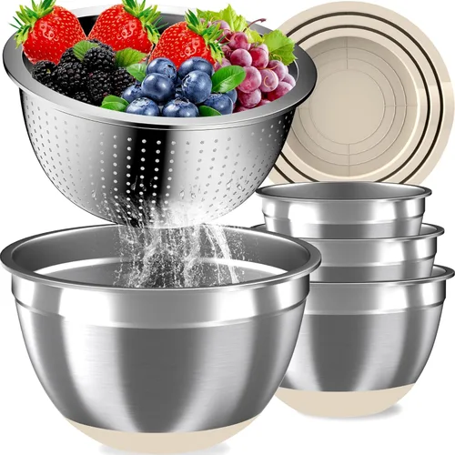 Miniatura 11 de Nicdiet Juego de tazones para mezclar con tapas, 16 cuencos de acero inoxidable, cuencos de almacenamiento anidables para cocina con tazón