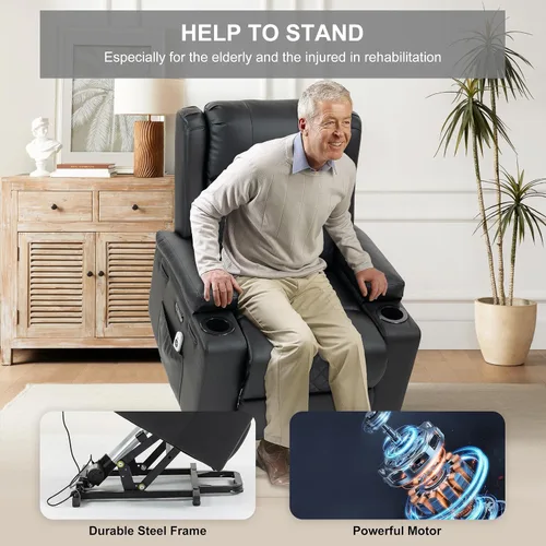 Miniatura 5 de Silla reclinable eléctrica para personas mayores con masaje por vibración y calefacción lumbar, sofá individual eléctrico de piel sintética