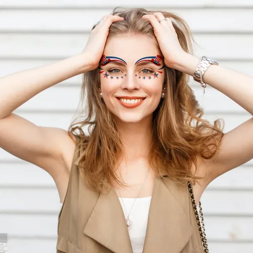 Miniatura 7 de Decoraciones del 4 de julio, tatuajes de ojos para la cara, bandera de Estados Unidos, estrella, tatuajes temporales, Día de la Independencia