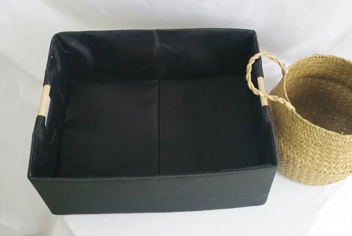 Miniatura 4 de Contenedor de almacenamiento para estantes, cestas rectangulares de armario, caja plegable con asas, cajas de almacenamiento negras para hogar, Negro