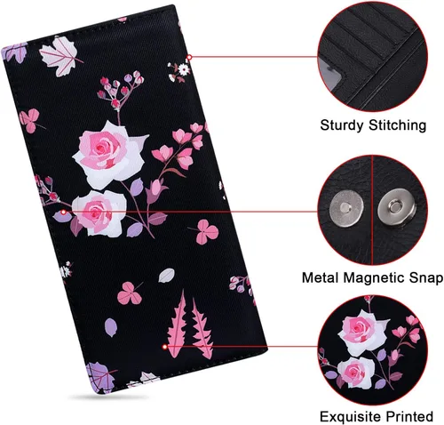 Miniatura 42 de HUA ANGEL Billetera para mujer, ultra delgada y delgada, con bloqueo RFID, tarjetero de crédito, doble embrague, carteras largas, regalo para A-ámbar