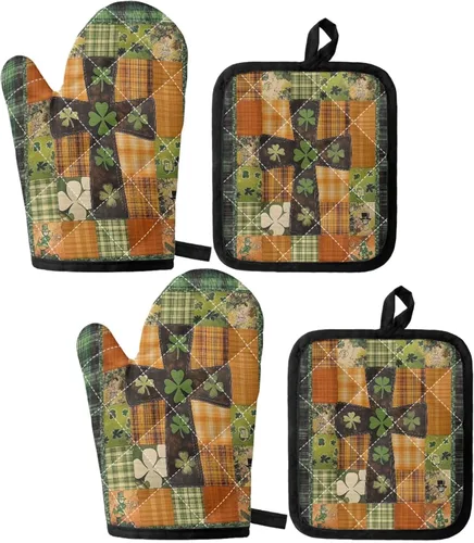 Miniatura 7 de UNICEU Juego de 4 manoplas de horno personalizadas y soportes para ollas, decoración de cocina, guantes protectores personalizados para hornear