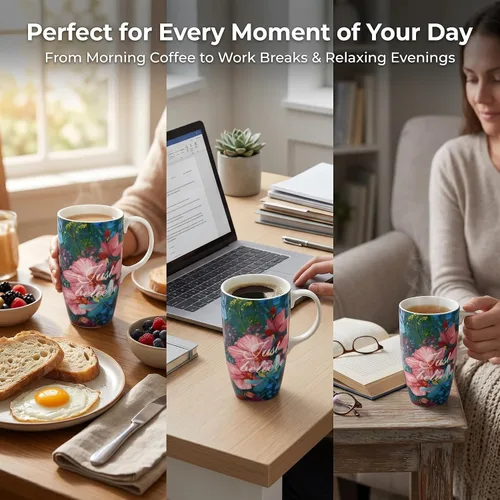 Miniatura 7 de Taza de café de cerámica Topadorn de 17 onzas, taza alta de cerámica con tapa y caja de color, perfecta para café y té, solo cree Solo creer