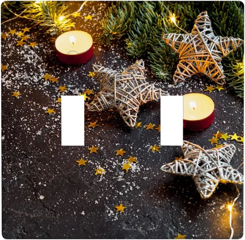 Miniatura 70 de Cubierta de interruptor de luz dúplex de 1 banda, cubierta decorativa de Navidad con copos de nieve rojos, placa frontal decorativa para cocina