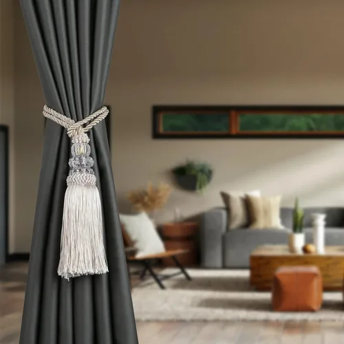 Miniatura 4 de Alzapaños de cortina con borla, alzapaños elegantes y decorativos para exteriores, lazos modernos de cuerda para ventanas con ganchos, para Beige