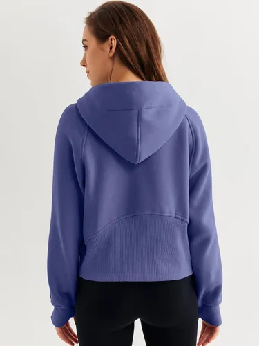 Miniatura 4 de WYNNQUE Sudadera corta con capucha para mujer, manga larga, forro polar, media cremallera, ropa de otoño