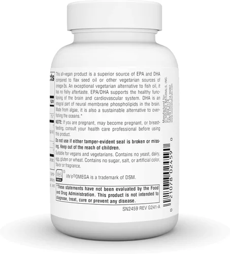 Miniatura 3 de Source Naturals Omega-3 veganos, EPA-DHA sin pescado, para apoyo a la salud cardíaca y cerebral* 300 mg - 60 cápsulas blandas veganas