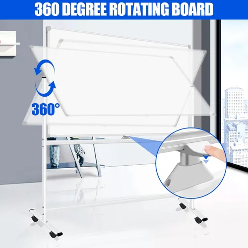 Miniatura 2 de Pizarra blanca rodante grande de 60 x 36, pizarra blanca magnética móvil de doble cara sobre ruedas, pizarra blanca de 5 x 3 pies con soportes