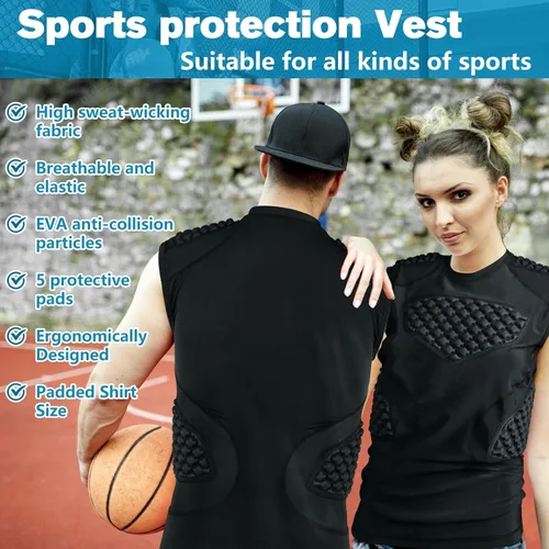 Miniatura 8 de DGXINJUN Chaleco protector de pecho de béisbol para hombre, camiseta acolchada con protector de esternón de corazón acanalado para sóftbol, fútbol