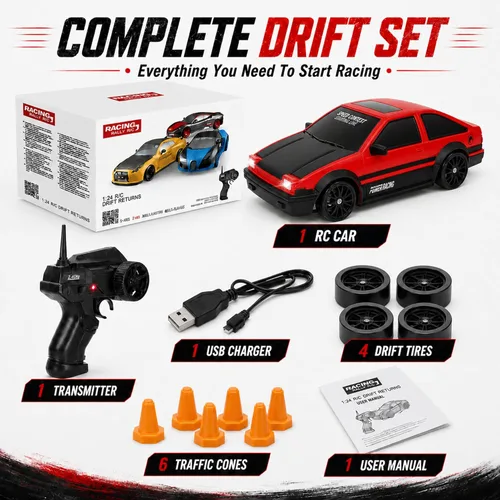 Miniatura 7 de Liberty Imports RC Drift Car 1/24 2.4GHz 4WD Control remoto Sport Racing Vehículo en carretera con luz LED, baterías y neumáticos de deriva