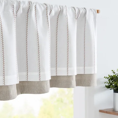 Miniatura 17 de jinchan Cenefa de Lino a Rayas para Ventanas de 16 Pulgadas Cortinas Opacas para Ventana Pequeña Estilo Granja Cenefa de Doble Capa para Sala