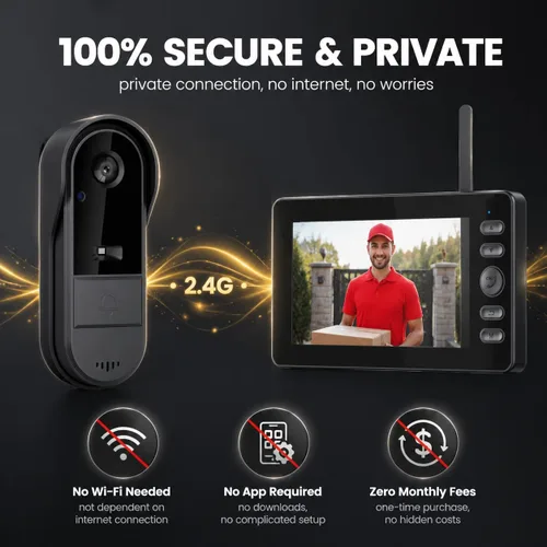 Miniatura 5 de TKMARS Timbre de puerta inalámbrico sin suscripción, portero bidireccional, IPX65 impermeable, pantalla de 4.3 pulgadas, ángulo de visión de 170°