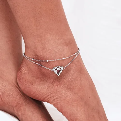 Miniatura 169 de CHIC & ARTSY Tobilleras delicadas de plata de ley S925 para verano, pulsera de tobillo ajustable multicapa para playa, joyería de pie para mujer