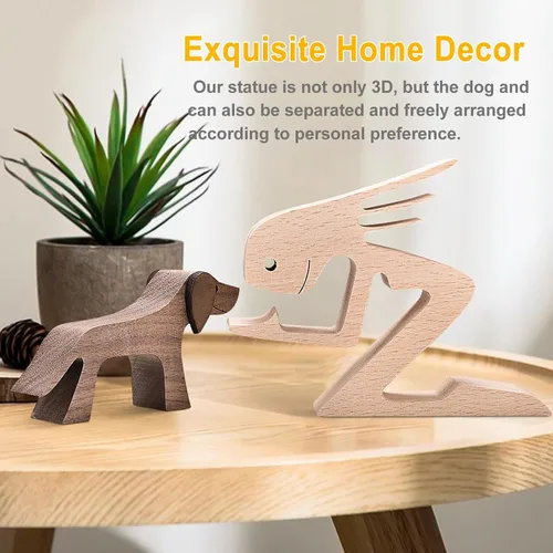 Miniatura 3 de ISHINE Estatua de madera decorativa de madera para hombre y perro, hecha a mano, tallada, creativa, regalo para la oficina en casa, para hombres