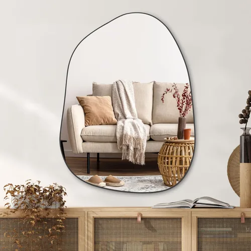 Miniatura 15 de PERFNIQUE Espejo de pared irregular asimétrico, espejo dorado de 27 x 19 pulgadas, espejo dorado para baño, dormitorio, sala de estar, entrada