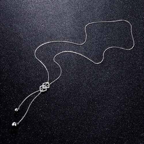 Miniatura 3 de DAOCHONG Collar largo de plata de ley S925 con borla redonda para mujer, 30 pulgadas (cadena ajustable), Plata esterlina