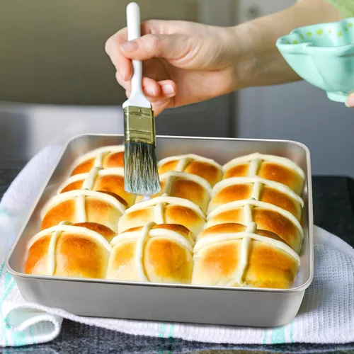 Miniatura 5 de E-far Bandeja para hornear de 9 x 9 pulgadas con tapa, moldes cuadrados de acero inoxidable para hornear, no tóxicos y saludables, fáciles
