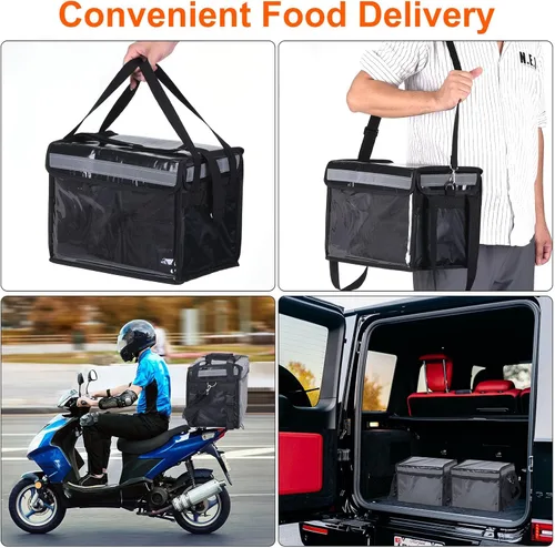 Miniatura 7 de PATIKIL Bolsa aislante para pizza L, 14.2 x 9.4 x 9.4 pulgadas, bolsa térmica para alimentos para pizza caliente/fría, color negro (22L)