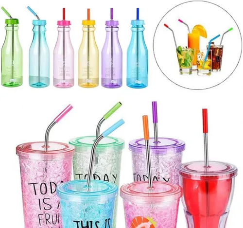 Miniatura 4 de Hoshen Paquete de 8 popotes reutilizables de acero inoxidable, combinación de paja curvada/recta de 8.5 pulgadas, 0.236 in, se adapta a 20 vasos