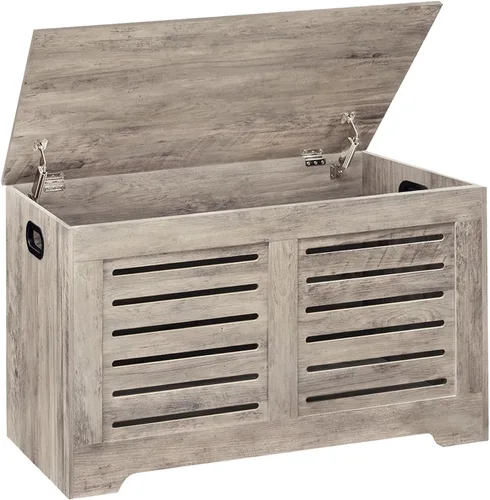Miniatura 22 de DINZI LVJ Cofre de almacenamiento, caja de juguetes de madera de 39.4” con 2 bisagras de seguridad, banco de almacenamiento de zapatos retro
