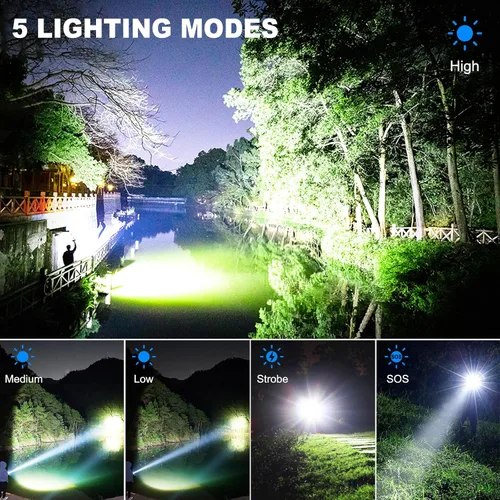 Miniatura 5 de Linternas Recargables de Alto Lumen, Paquete de 2 Linterna LED Súper Brillante de 99000 Lúmenes con 5 Modos e Impermeable, Carga Rápida USB Linterna
