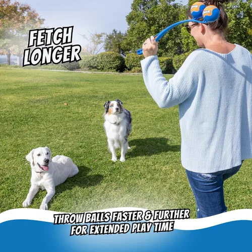 Miniatura 5 de Chuckit! The Duo - Juguete para perro lanzador doble de 72.2 ft, 22 pulgadas de largo, incluye 2 pelotas de tenis medianas (2.5 pulgadas)