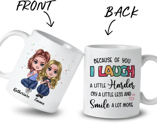 Miniatura 2 de Gossby Taza de café personalizada de la amistad, regalo personalizado Besites para mujeres con diseño de muñeca, nombre, cita – cumpleaños, Navidad