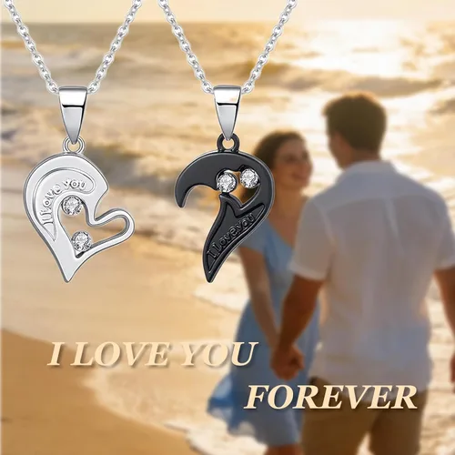 Miniatura 4 de HUASAI Juego de 4 collares de corazón para mujeres, parejas, collares, pulseras a juego para parejas, regalos de joyería, colgante, collar a juego