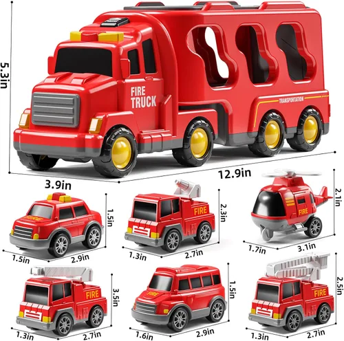 Miniatura 6 de JUKUDAHU Camiones de Bomberos 7-en-1 para Niños de 3, 4, 5, 6 Años - Auto de Transporte para Niños Pequeños de 4-6, Juguetes con Sonido y Luz