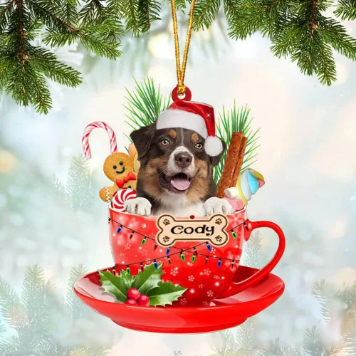 Miniatura 10 de NAZENTI Adorno personalizado de Alaskan Malamute en taza roja, adorno de Navidad personalizado para perros amantes de las mascotas, colgante