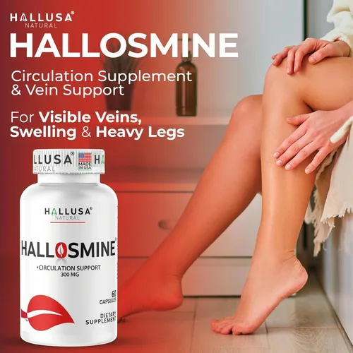 Miniatura 4 de Hallusa Natural Hallosmine Circulation & Vein Support Diosmin 300 mg + crema de piernas gratis, pies hinchados, tobillos y piernas, venas visibles