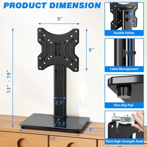 Miniatura 6 de Rfiver - Soporte universal giratorio de mesa para TV de pantalla plana de 23, 24, 26, 32, 39, 40, 42, 43 pulgadas, soporte de pedestal central