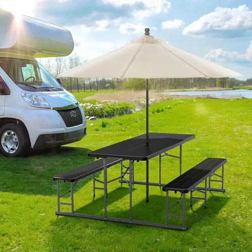 Miniatura 5 de VINGLI Juego de mesa y banco de picnic plegable, muebles de comedor portátiles al aire libre para camping, patio, patio trasero, parte superior
