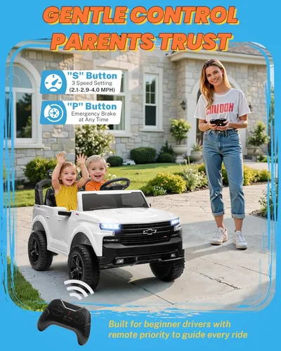 Miniatura 5 de ENYOPRO - Juguetes de paseo de 2 plazas y 24 voltios para niños, con licencia Chevrolet Silverado LT Trail Boss Ride on Truck con control remoto